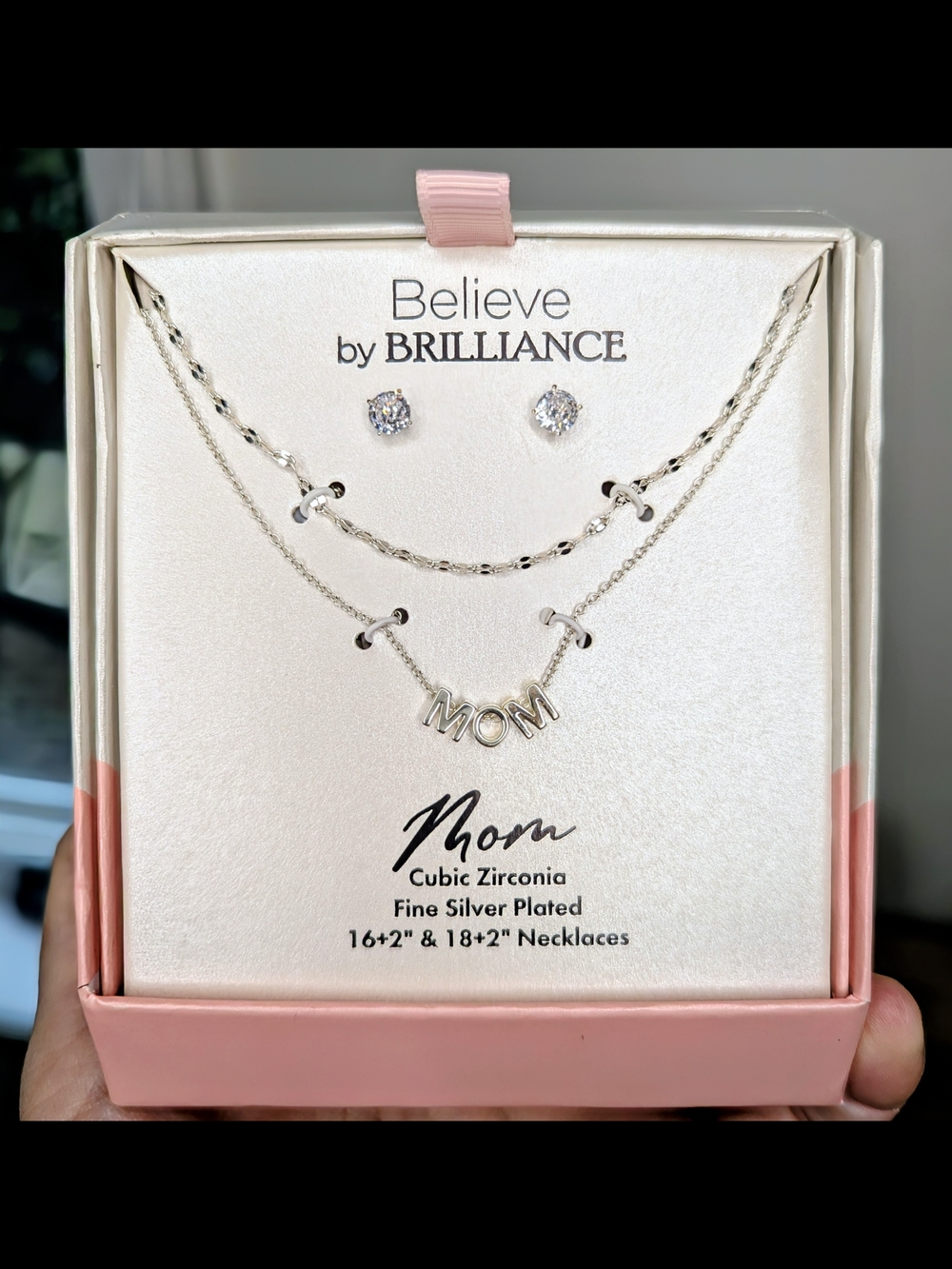 Silver 'MOM' Necklace & Stud Earring Set - Silver